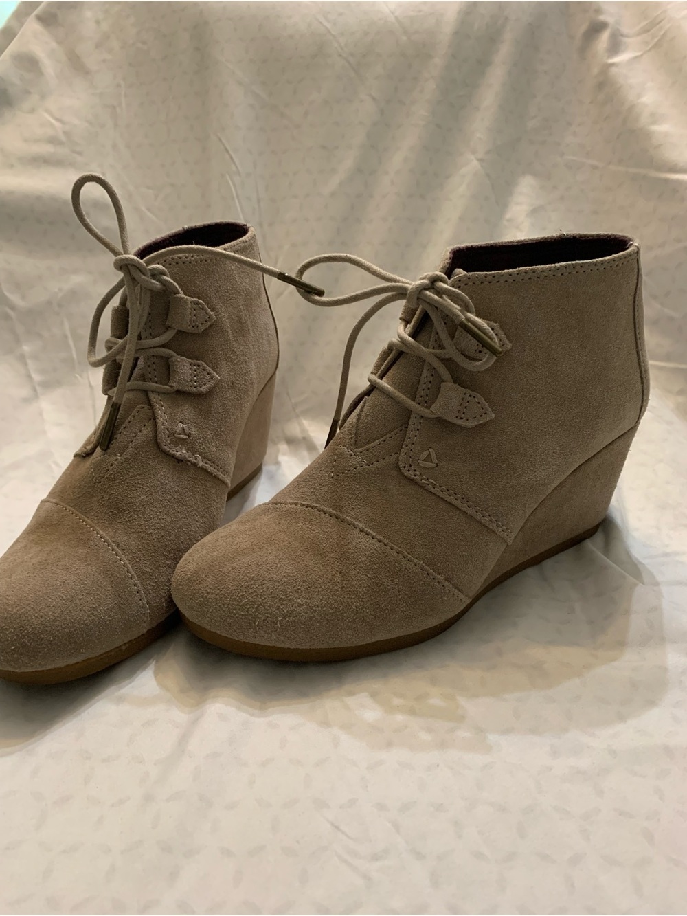Toms Beige Suede Lace-Up Wedge Ankle Boots